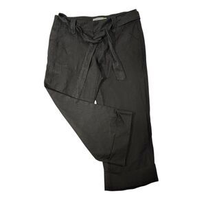 Y2K OLD NAVY Linen Cropped Pants Black Wide Leg Cuffed Tie Belt